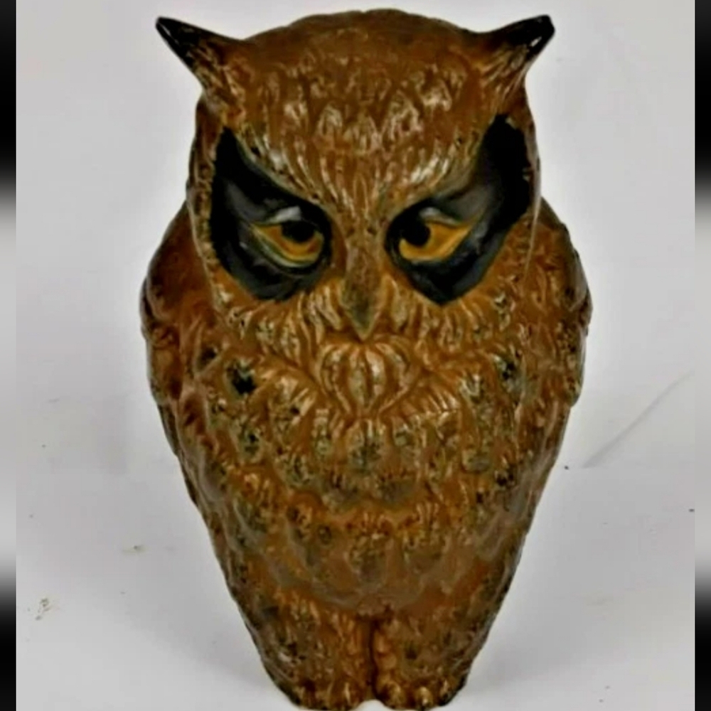 Vintage Small Ceramic Owl Figurine Brown Retro Woodland Decor